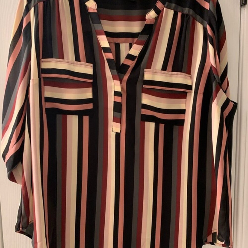 Torrid Multicolor Striped V-Neck Blouse